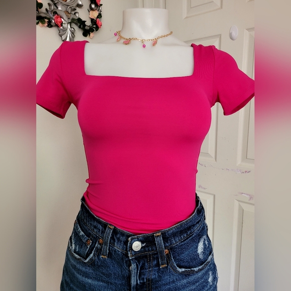 Women's Pink Square Neck Top - Picture 1 of 12
